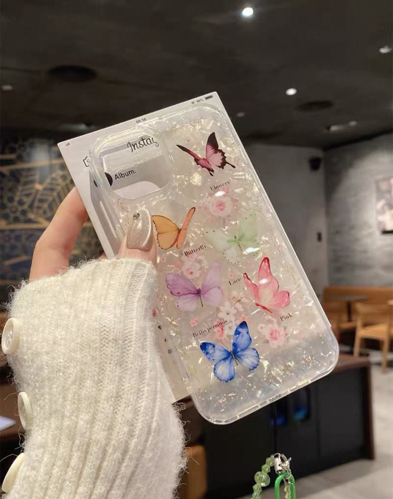 Butterfly with shell shiny iPhone case