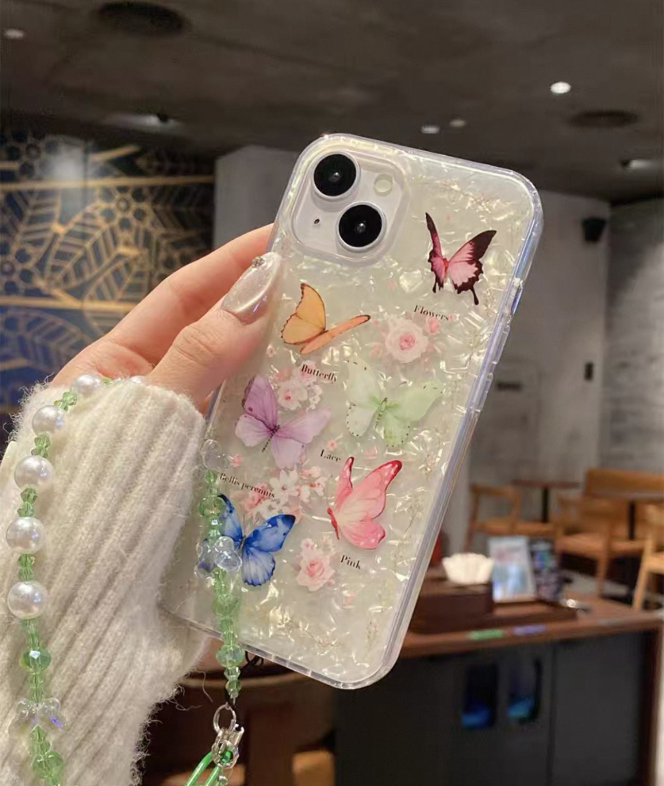 Butterfly with shell shiny iPhone case