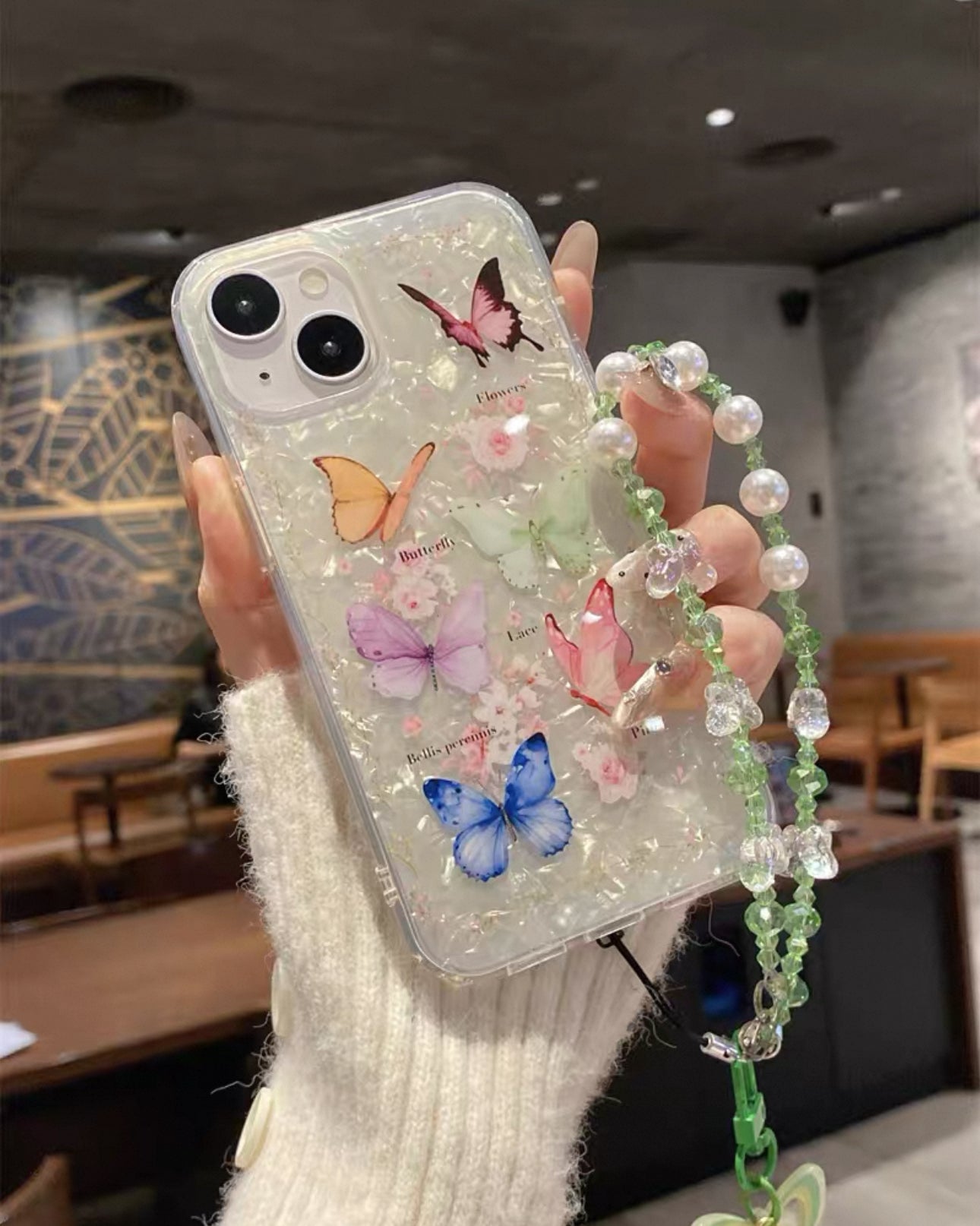 Butterfly with shell shiny iPhone case