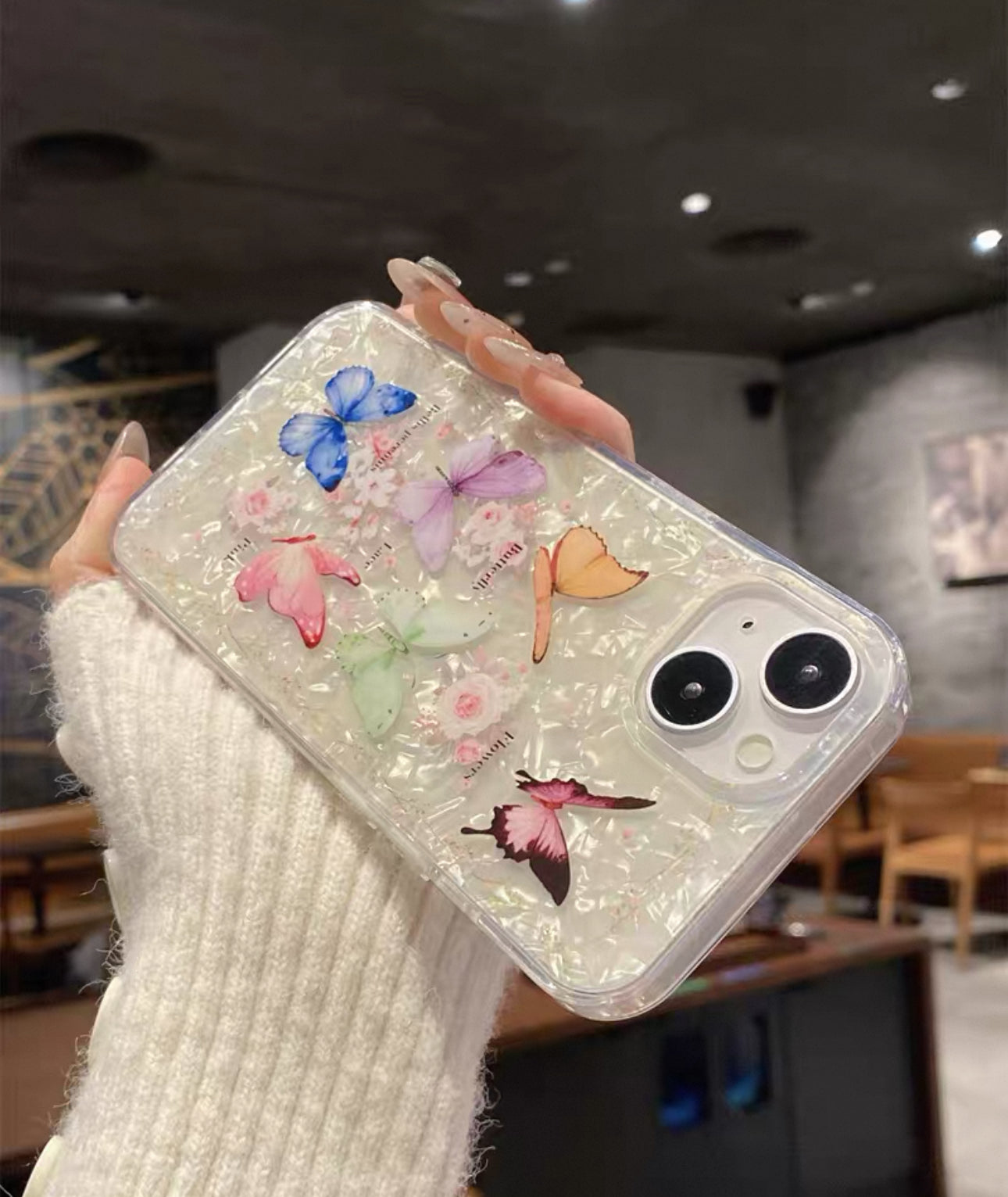 Butterfly with shell shiny iPhone case