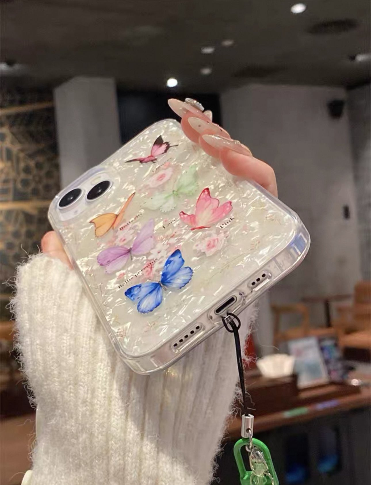 Butterfly with shell shiny iPhone case