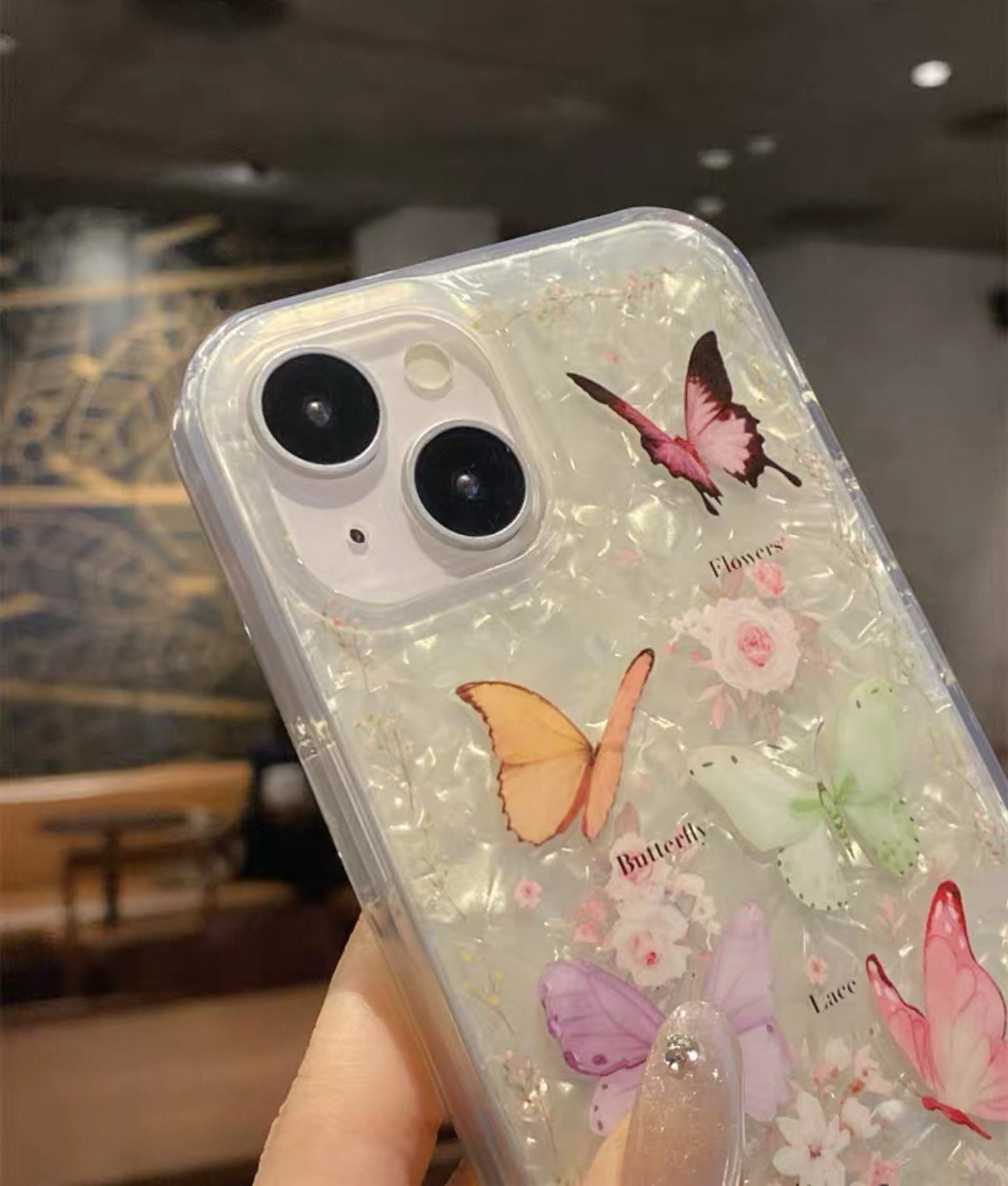 Butterfly with shell shiny iPhone case